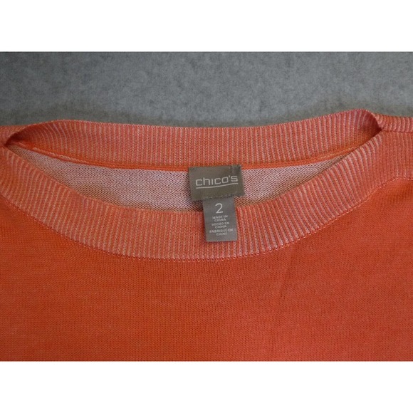 Chico's Women's Sweater Size 2 with Pockets Boat Neck 3/4 Sleeve Pullover Orange - Picture 3 of 8